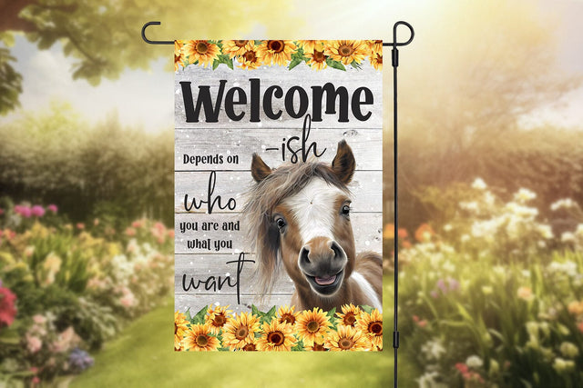 Funny 12x18 Horse Welcome Garden Flag Sublimation Design Sublimation BijouBay 