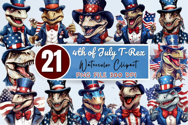 Funny 4th of July T-rex Sublimation Clipart Bundle Sublimation Regulrcrative 