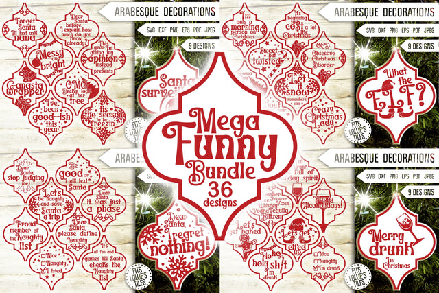 Funny Arabesque Christmas Ornament Svg Mega Bundle. Arabesque Tile Bauble Svg. Christmas Decorations Svg. Lowe's Satori Tile Dxf Eps Png SVG Mint And Beer Creations 
