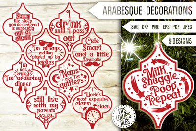 Funny Baby Christmas Ornament Svg Bundle. Arabesque Tile Ornament. Arabesque Decorations Svg. Lowe's Svg. New Baby Dxf, Eps, Png, Pdf SVG Mint And Beer Creations 