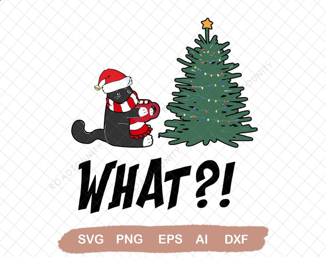 Funny Black Cat SVG, Gift Pushing SVG, Christmas Tree SVG, Over Cat What svg, Merry Christmas svg, svg files for Cricut SVG DiamondDesign 