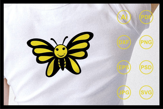 Funny butterfly cartoon illustration SVG Leamsign Studio 