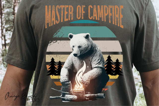 Funny Camping Sublimation Design, Bear Camper and Campfire Sublimation OrangeBrushStudio 
