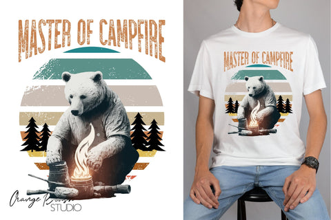 Funny Camping Sublimation Design, Bear Camper and Campfire Sublimation OrangeBrushStudio 