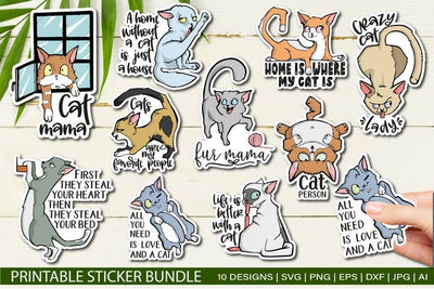 Funny Cat bundle svg / Printable Stickers for Cricut SVG TatiStudio 