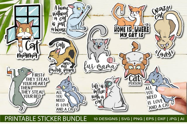 Funny Cat bundle svg / Printable Stickers for Cricut SVG TatiStudio 