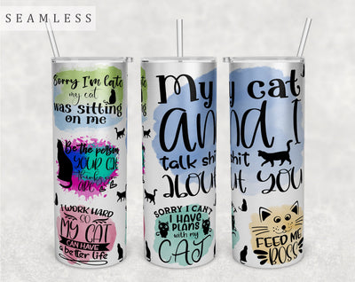 Funny Cat Quotes Tumbler Wrap, 20 Oz Skinny Tumbler Sublimation Design, Seamless Cat Sayings Tumbler PNG Sublimation HappyDesignStudio 