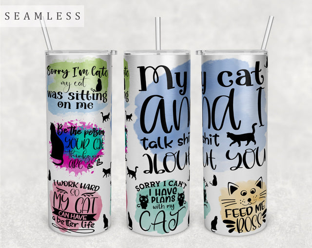 Funny Cat Quotes Tumbler Wrap, 20 Oz Skinny Tumbler Sublimation Design, Seamless Cat Sayings Tumbler PNG Sublimation HappyDesignStudio 