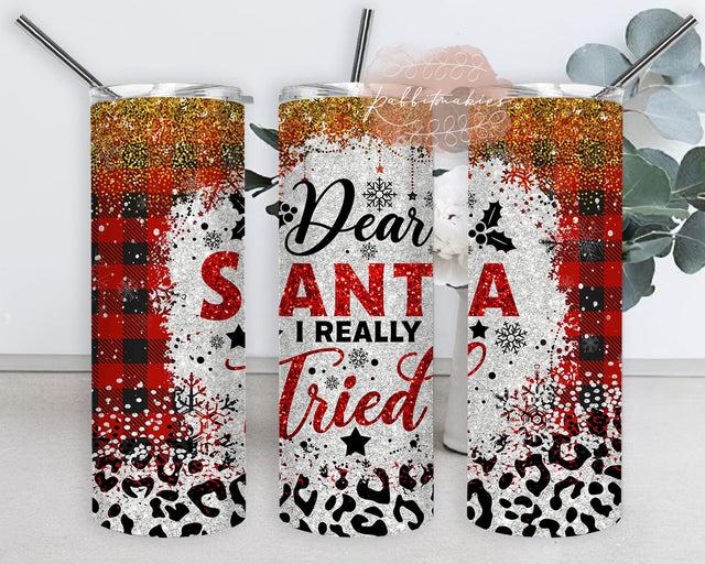 Funny Christmas 20oz Skinny Tumbler, Dear Santa I Tried Tumbler Png, Christmas Plaid Tumbler Wrap, Leopard Glitter Tumbler Design, Christmas Sublimation Design, Instant Download Sublimation Rabbitmakies 