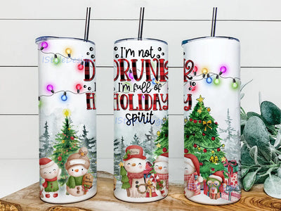 Funny Christmas 20oz Skinny Tumbler, I'm Not Drunk I'm Full Of Holiday Spirit Tumbler Png, Christmas Tree Tumbler Design, Christmas Plaid Design Png, Instant Download Sublimation iStyleDesign 