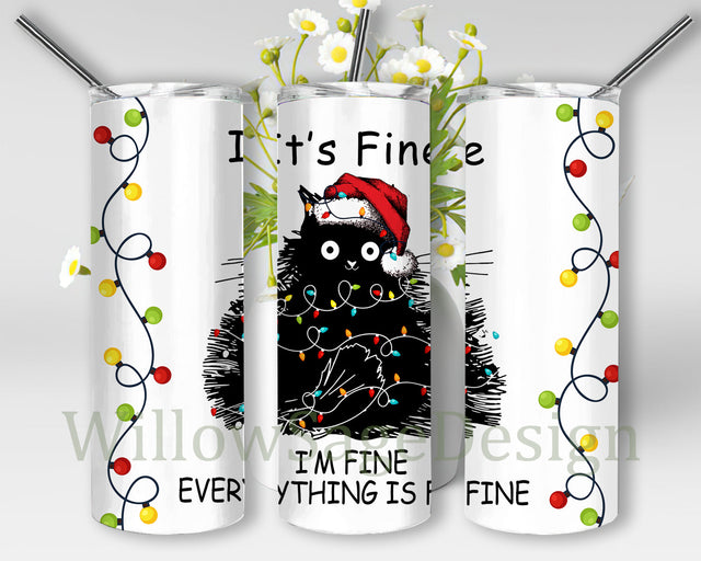 Funny Christmas 20oz Skinny Tumbler, It's Fine I'm Fine Everything Is Fine Tumbler Png, Christmas Lights Tumbler Design, Santa Cat Sublimation Design, Instant Download Sublimation WillowSageDesign 