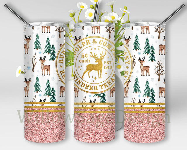 Funny Christmas Design Tumbler, Christmas Reindeer 20oz Skinny Tumbler, Rudolph & Company Reindeer Treats Tumbler Png, Christmas Glitter Tumbler Wrap, Digital Download Sublimation WillowSageDesign 