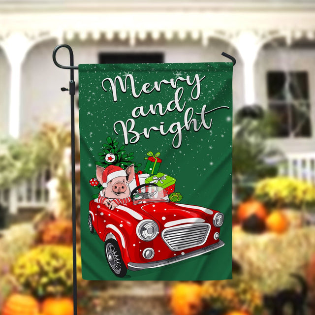 Funny Christmas Garden 12x18 Garden Flag, Merry and Bright Garden Flag, Christmas Pig cute garden flag Sublimation CaldwellArt 