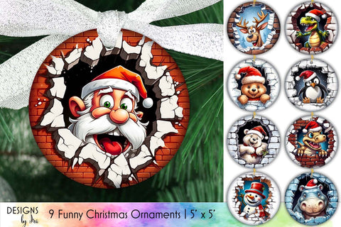 Funny Christmas Ornaments Sublimation Bundle with 9 PNG Designs Sublimation Designs by Ira 