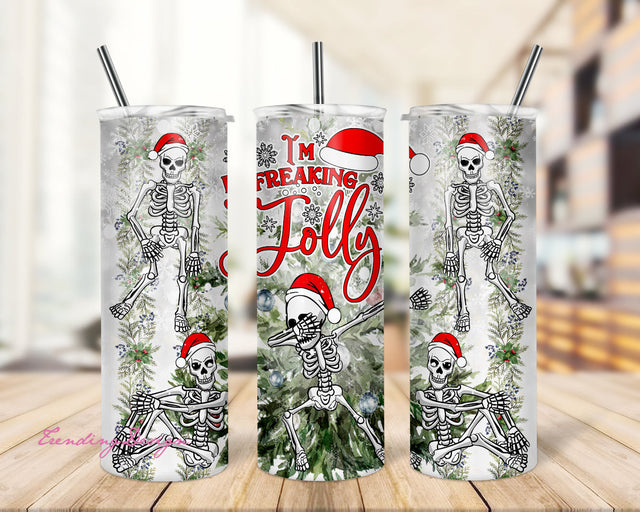 Funny Christmas Tumbler Design-I'm Freakin Jolly Seamless Sublimation Designs Downloads - Skinny Tumbler 20oz Design Sublimation TrendingDesign 