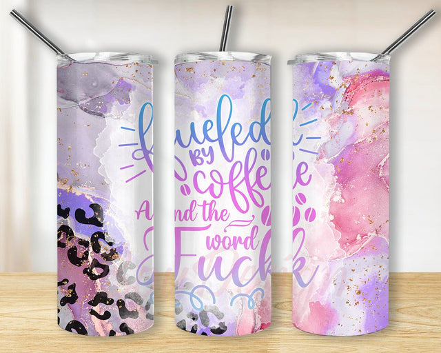 Funny Coffee 20oz Skinny Tumbler, Fueled by Coffee and the Word Fuck Tumbler Png, Sarcastic Quote Tumbler With Lid and Straw, Marble Glitter Tumbler Wrap, Instant Download Sublimation BouDesign 
