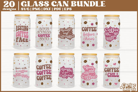 Funny Coffee Can Glass Wrap Bundle | Coffee Glass Can Wrap SVG Carla C Designs 