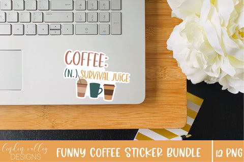 Funny Coffee Sticker Bundle-12 PNG Coffee Digital Stickers Sublimation Linden Valley Designs 