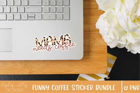 Funny Coffee Sticker Bundle-12 PNG Coffee Digital Stickers Sublimation Linden Valley Designs 