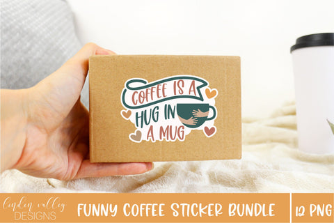 Funny Coffee Sticker Bundle-12 PNG Coffee Digital Stickers Sublimation Linden Valley Designs 