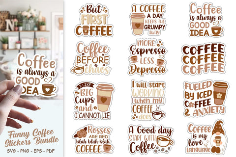 Funny Coffee Stickers Bundle, Coffee Sticker Bundle, Stickers Bundle SVG SvgMonkeys 