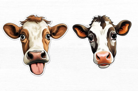 Funny Cow Face Sticker Clipart png bundle Sublimation Regulrcrative 