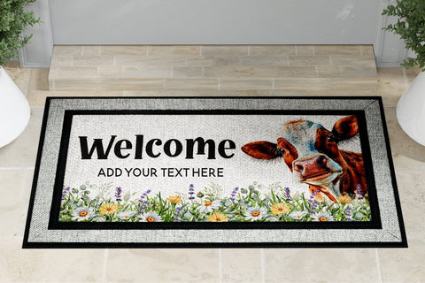 Funny Cow Floral Welcome Door Mat Sublimation PNG Sublimation BijouBay 