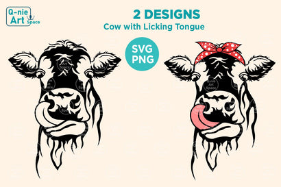 Funny Cow Licking Tongue SVG, Farm Animal Clipart SVG Q-nie Art Space 