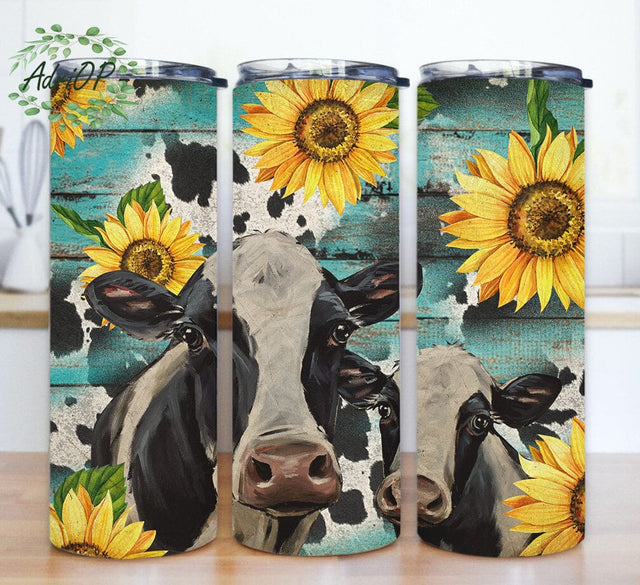Funny Cow Tumbler Design, Cow Sunflower 20oz Skinny Tumbler, Animal Farm Tumbler Png, Cow Pint Tumbler Wrap, Instant Download Sublimation AdriOP 
