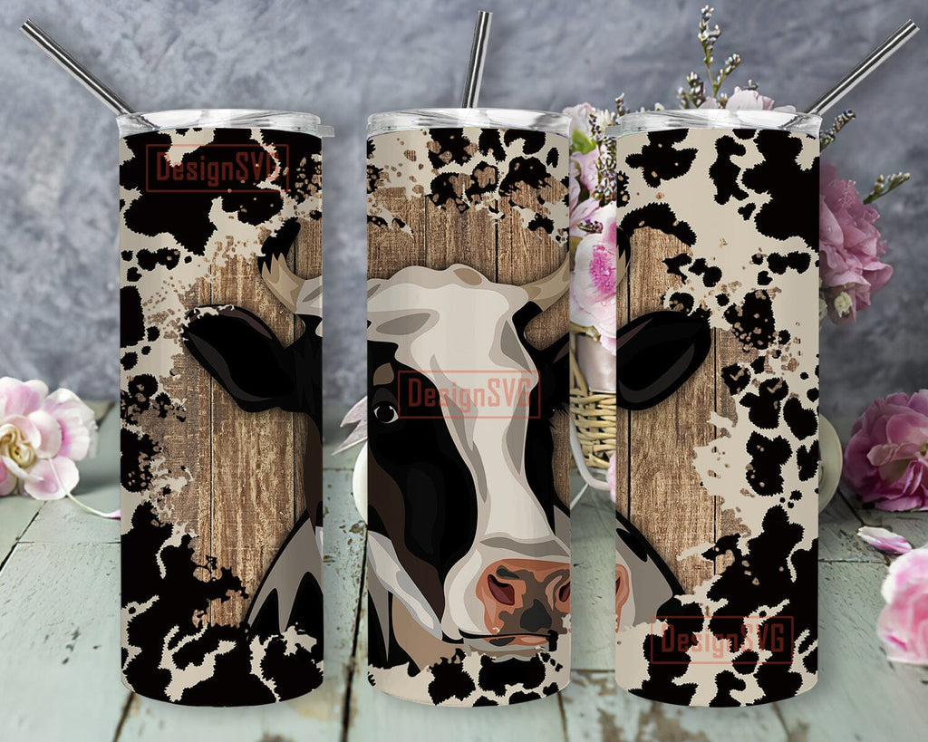 Funny Cow Tumbler Png, Western Cow 20oz Skinny Tumler, Cow Print Wood ...