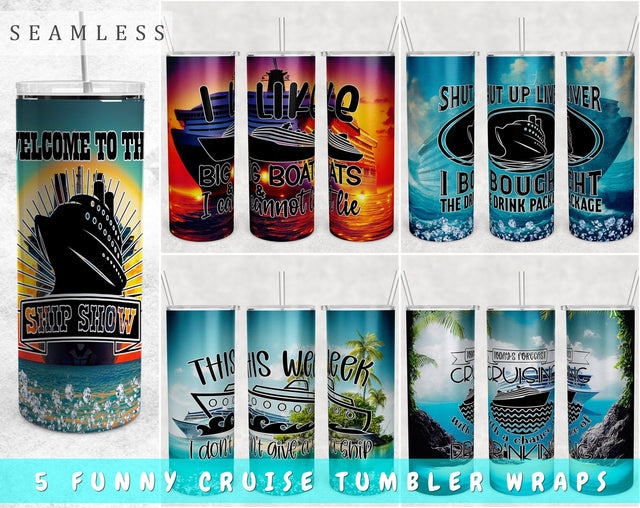Funny Cruise Tumbler Wraps Bundle, 20 Oz Skinny Tumbler Cruise Sublimation Designs, Funny Cruise Tumbler PNG, Seamless Tumbler PNG, 5 Designs Sublimation HappyDesignStudio 