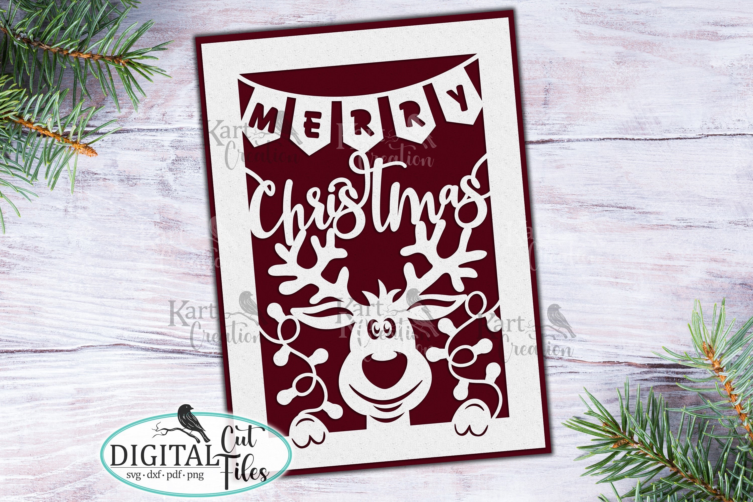 Funny Deer Christmas card svg for Cricut laser cut machines - So Fontsy