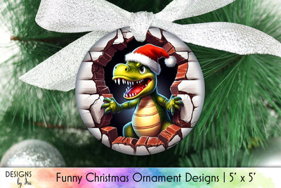 Funny Dinosaur Christmas Ornament Sublimation Design Sublimation Designs by Ira 