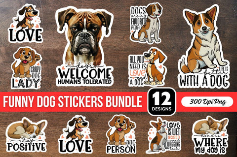funny dog Printable Stickers Bundle Sublimation Regulrcrative 