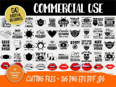 Funny Face Mask Svg Bundle, Face Mask Quotes, Face Mask Sayings, Quarantine Mask Svg, Would Not Recommend Svg, Svg Cut Files, Cricut Files SVG TonisArtStudio 