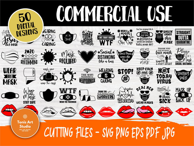 Funny Face Mask Svg Bundle, Face Mask Quotes, Face Mask Sayings, Quarantine Mask Svg, Would Not Recommend Svg, Svg Cut Files, Cricut Files SVG TonisArtStudio 