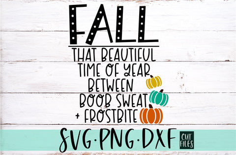 Funny Fall Sign | Fall That Beautiful Time Of Year Between Boob Sweat and Frostbite SVG SVG RedFoxDesignsUS 