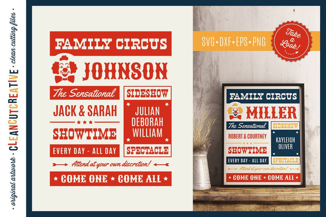 Funny Family Circus SVG - vintage family poster sign template SVG CleanCutCreative 