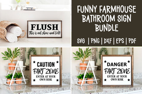 Funny Farmhouse Bathroom Sign SVG Bundle - 3 Humorous Bathroom SVG Signs SVG Digital Clipart Deals 