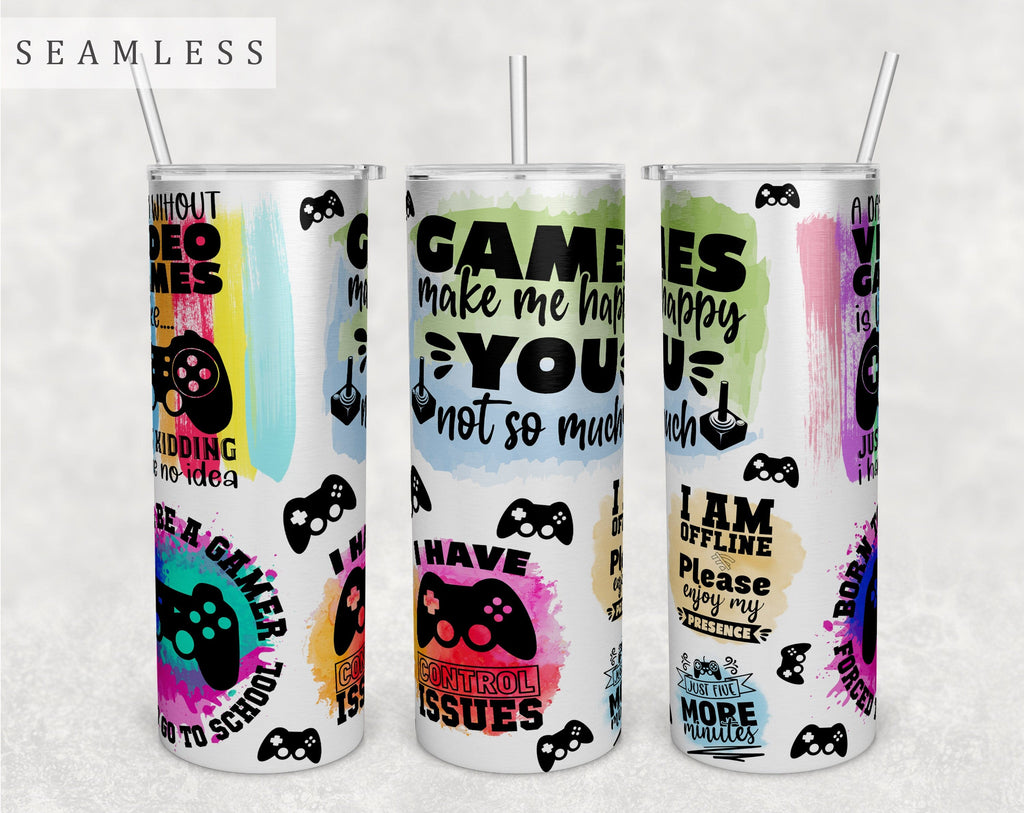 Funny Gamer Quotes Tumbler Wrap, 20 Oz Skinny Tumbler Gamer Sayings ...