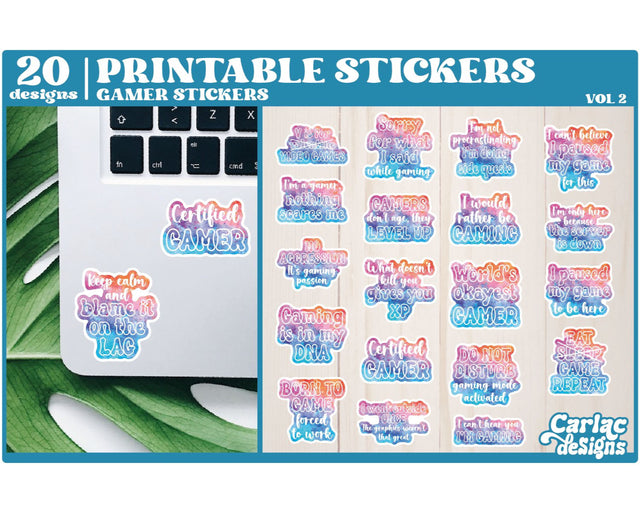 Funny Gamer Sticker Bundle | Gaming Stickers | Vol 2 Sublimation Carla C Designs 