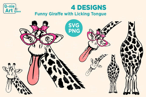 Funny Giraffe with Licking Tongue SVG, Wild Animal Clipart SVG Q-nie Art Space 