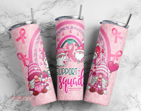 Funny Gnomies Support Squad Breast Cancer Awareness Month, 20 oz skinny tumbler design sublimation, Digital Download Prints - PNG Sublimation CaldwellArt 