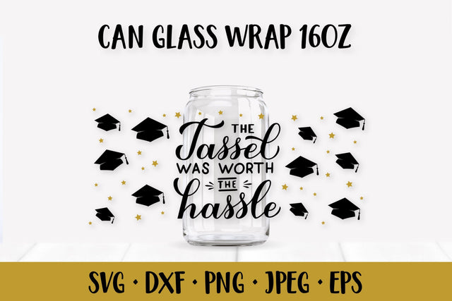 Funny graduation hats can glass wrap SVG. Graduate glass can SVG LaBelezoka 
