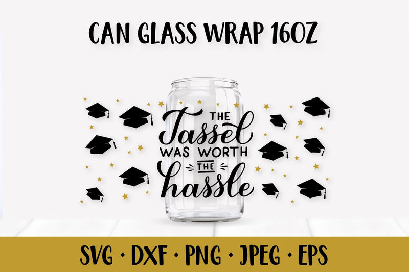 Funny graduation hats can glass wrap SVG. Graduate glass can - So Fontsy