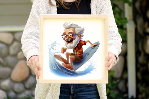 Funny Grandpa Surfing Clipart Bundle Sublimation Regulrcrative 