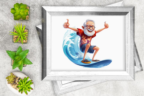 Funny Grandpa Surfing Clipart Bundle Sublimation Regulrcrative 