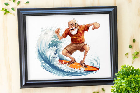 Funny Grandpa Surfing Clipart Bundle Sublimation Regulrcrative 