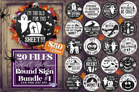 Funny Halloween Svg Bundle | Adult Halloween Round Sign Svg SVG Crafty Mama Studios 