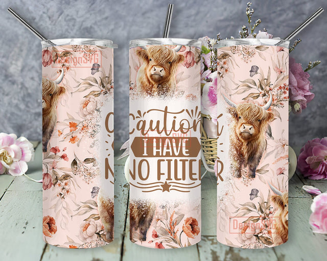 Funny Highland Cow 20oz Skinny Tumbler Png, Cowgirl Bull Cow Tumbler, Bull Skull Tumbler Gift For Her, Cowgirl Western Seamless Sublimation Tumbler Sublimation DesignSVG 